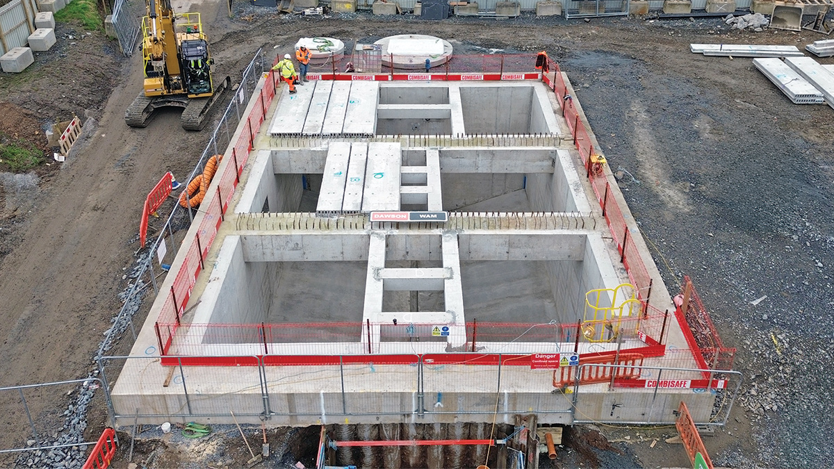 Precast beams and roof slab installation - Courtesy of Dawson-WAM Ltd