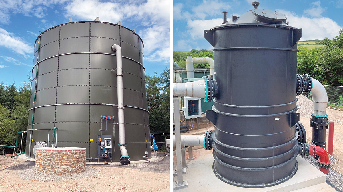 (left) Stortec Engineering's 1150m3 saline smoothing tank (SST) and (right) SST feed pump station reception tank - Courtesy of Galliford Try