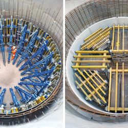 Great Ayton STW: (left) Formwork for first pour of RC liner and (right) temporary works to secure platform for 2nd pour of RC liner - Courtesy of Esh Stantec