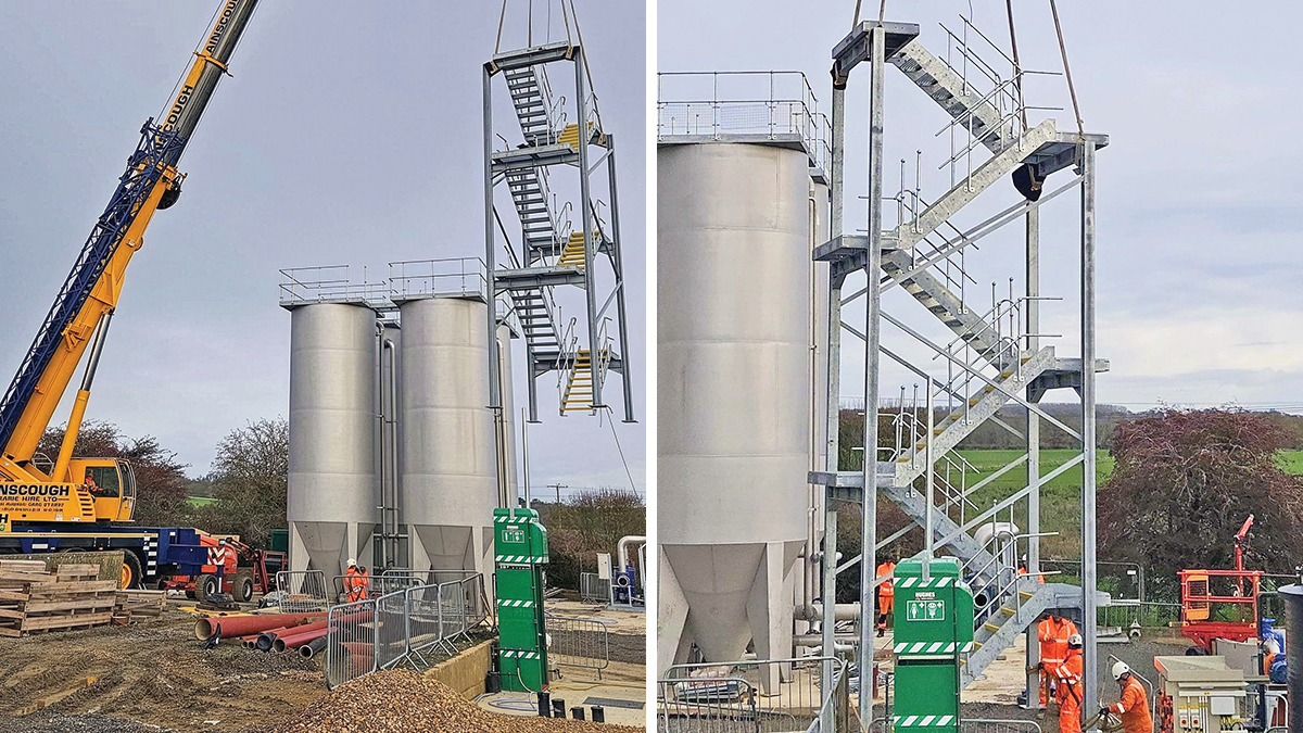 DynaSand filter installation nearing completion - access stairs being lowered into place - Courtesy of @one Alliance