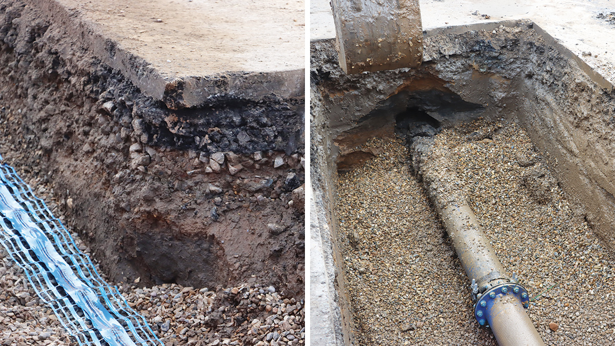 (left) Start of a section of open cut works and (right) pipe installation underway - Courtesy of @one Alliance