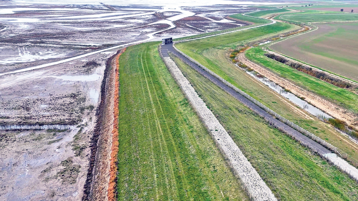 New set back tidal defence embankment and the intertidal habit area on the left - Courtesy of JBA Bentley