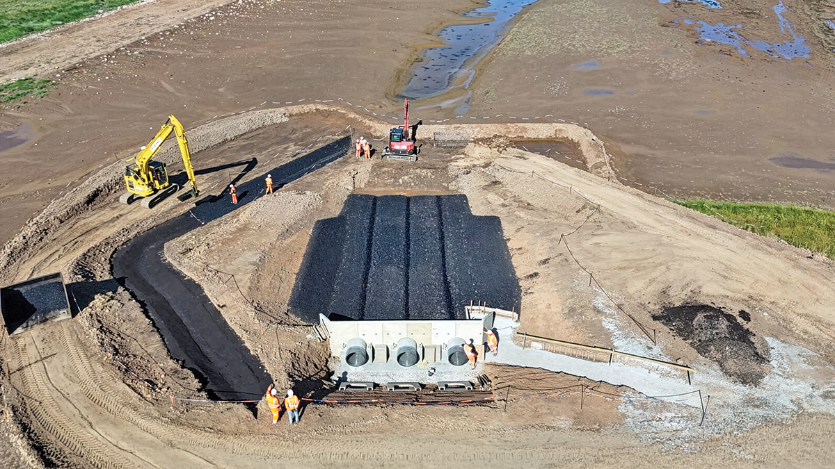 OSA formed eel pass integrated within the new embankment on the left - Courtesy of Hesselberg Erosion Protection