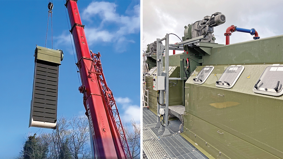 (left) The Hydrolox eel screens being lifted into place and (right) the installed screens - Courtesy of Mott MacDonald Bentley