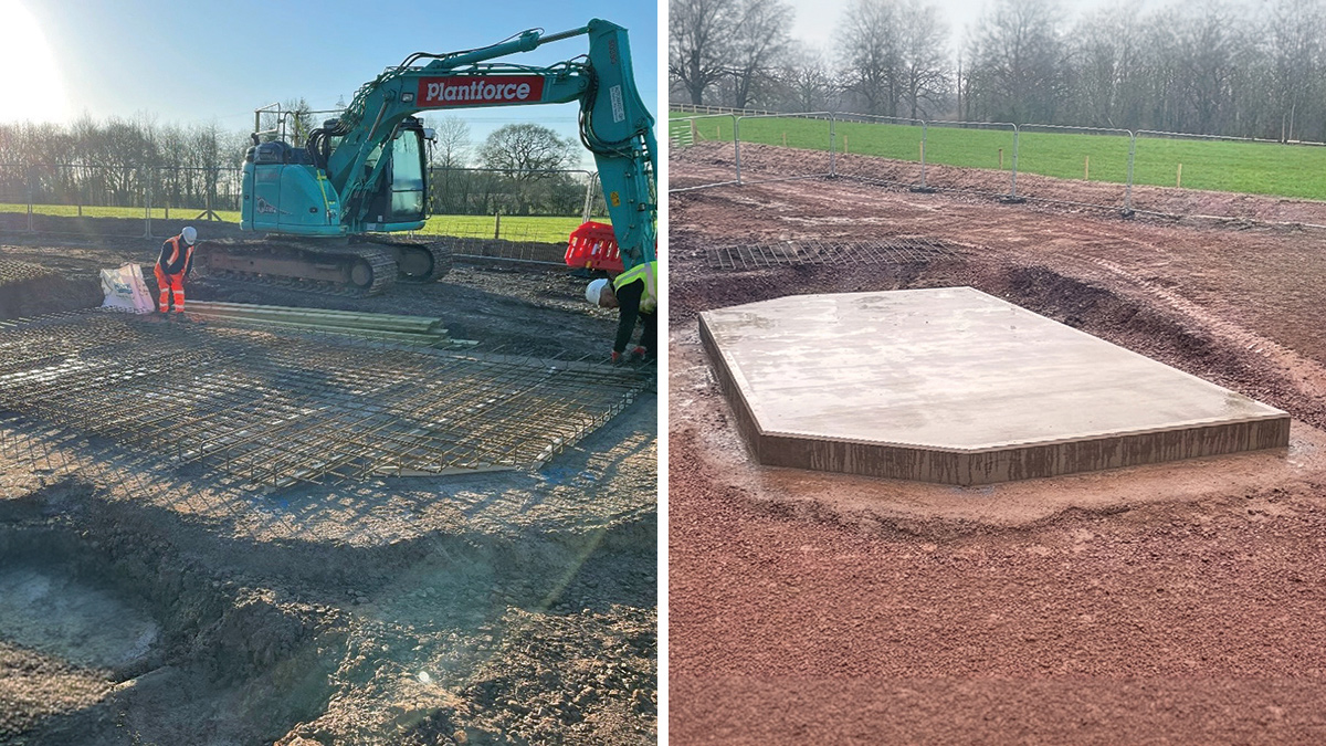 (left) Installing reinforcement for the tank base and (right) completed slab base for the new tanks - Courtesy of Galliford Try