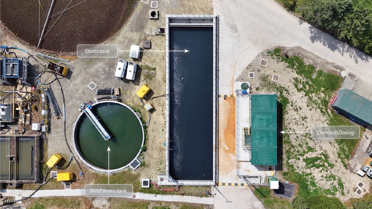Overview of storm tanks and chemical dosing plant - Courtesy of Enpure Ltd