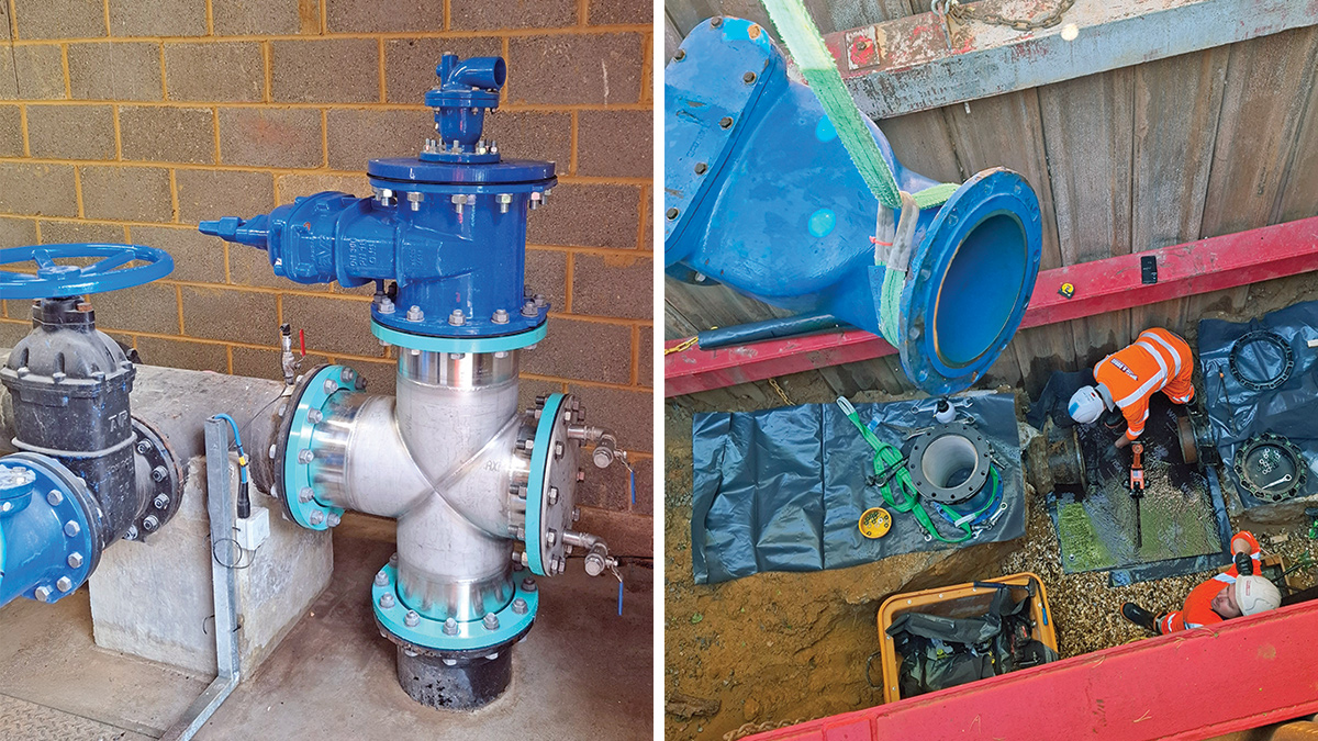 (left) Pump No. 2 discharge connection and (right) removal of the NRV at Bearwood - Courtesy of Ward & Burke