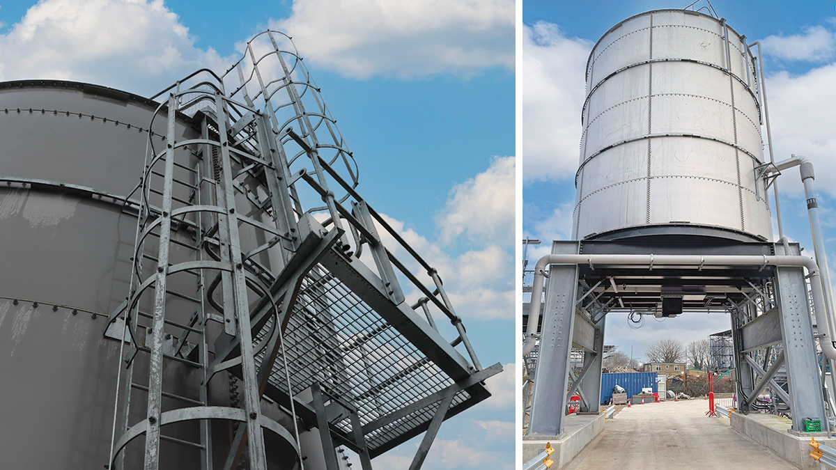 (left) Tank access system and (right) elevated silo - Courtesy of @one Alliance