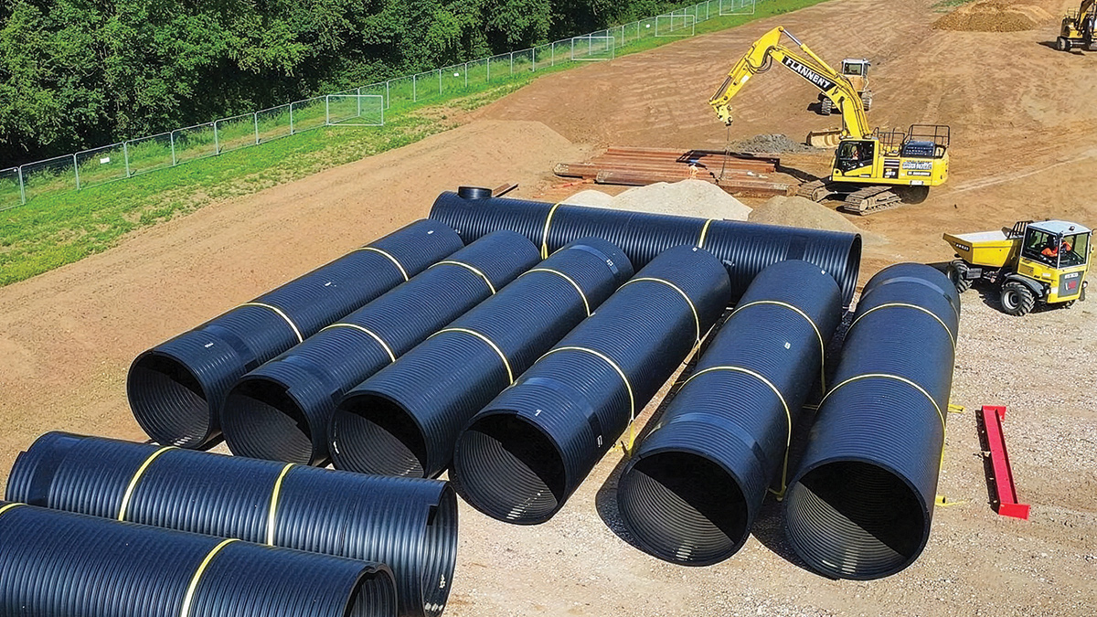 2.6m diameter Weholite<sup>®</sup> pipes from SDS Limited awaiting installation - Courtesy of @one Alliance