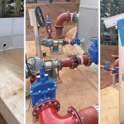 (left) New storm tank and sump, (middle) new storm return pump and mixer, and (right) new davit arm for pump removal - Courtesy of Galliford Try