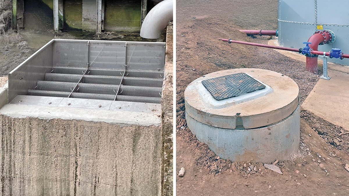 (left) Jacopa wave screen and (right) outlet/overflow chamber - Courtesy of Galliford Try