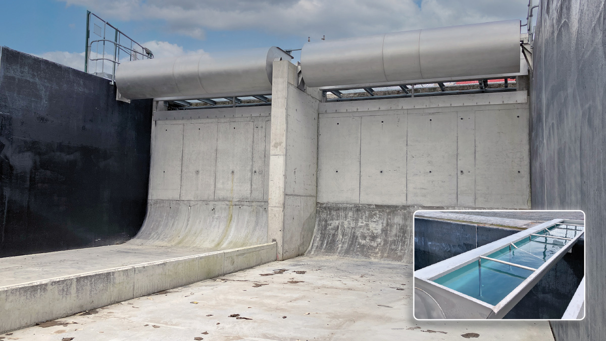 Tipping bucket cleaning system from CSO Group within the converted Aeration Tank 1 - Courtesy of AECOM