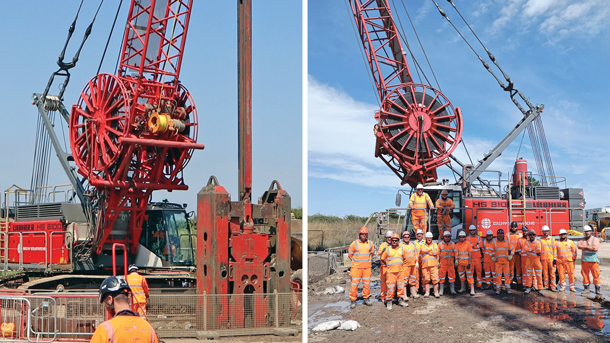 (left) Bachy Soletanche excavating the ground in preparation for the diaphragm walls to be placed and (right) Walton-on-the-Naze site team - Courtesy of @one Alliance