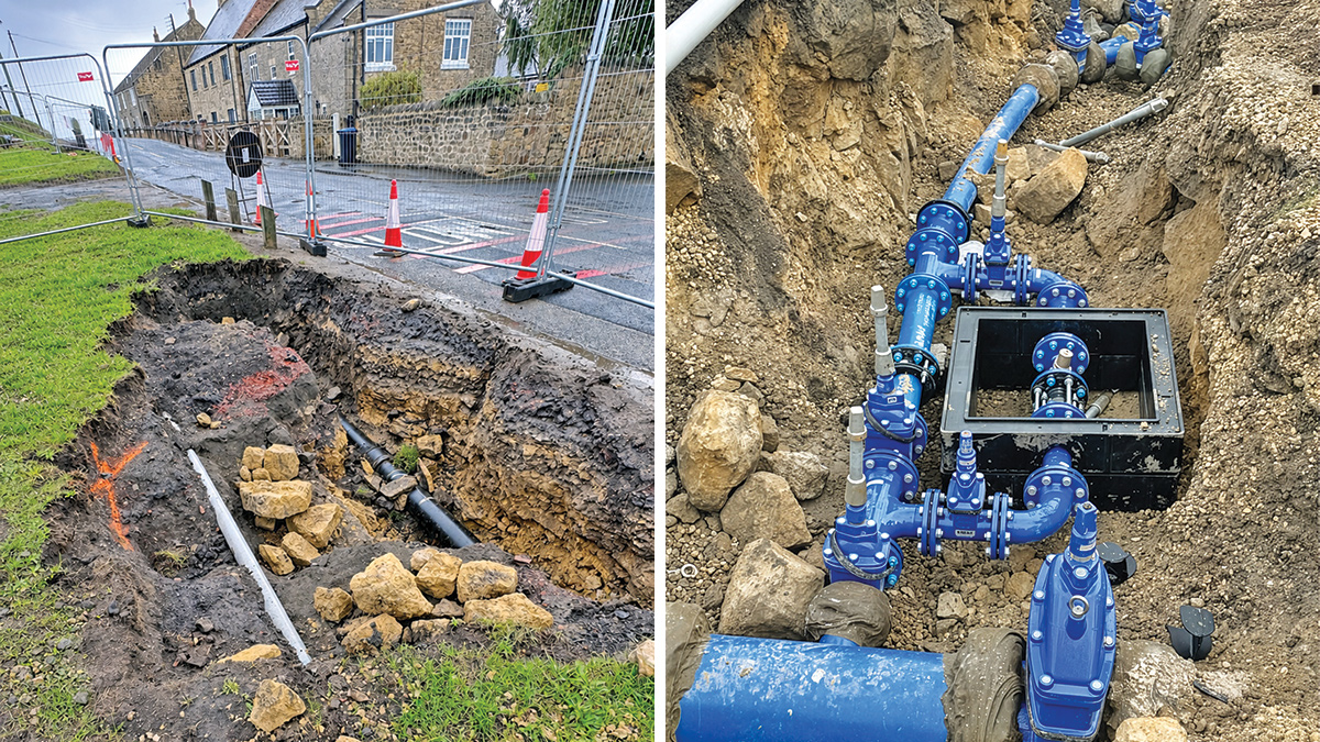 (left) Existing pipework and (right) installation of new PRV for Westerton village - Courtesy of Esh Stantec