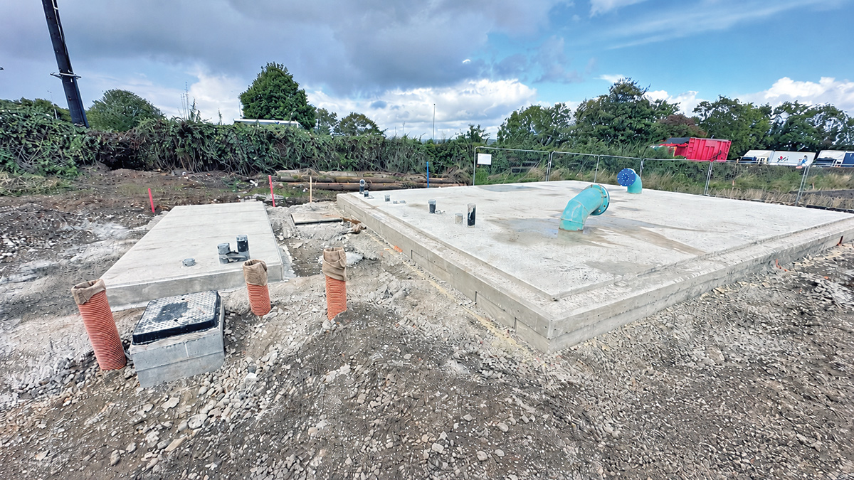 In situ slabs for the kiosk and generator with duct penetrations and riser pipework to connect to 4-pump skid - Courtesy of Esh Stantec