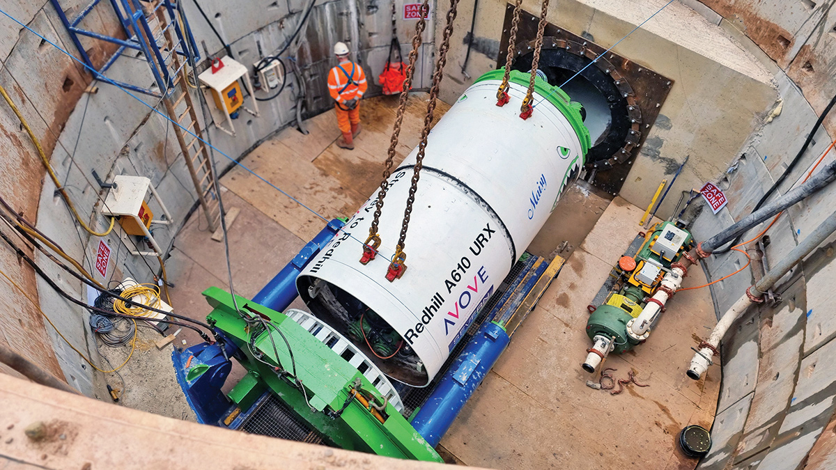 Tunnel boring machine at the base of the shaft - Courtesy of Avove