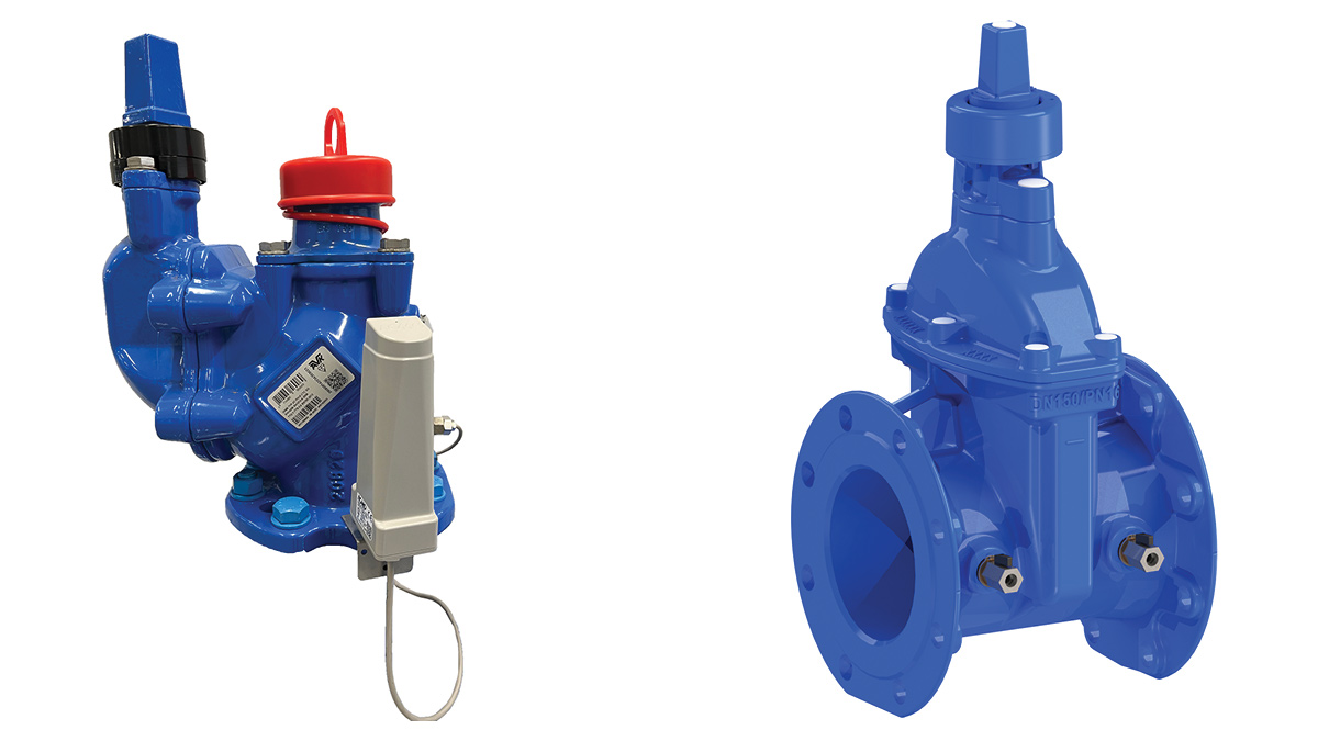 (left) AVK UK smart hydrant and (right) An AVK gate valve with smart positioner