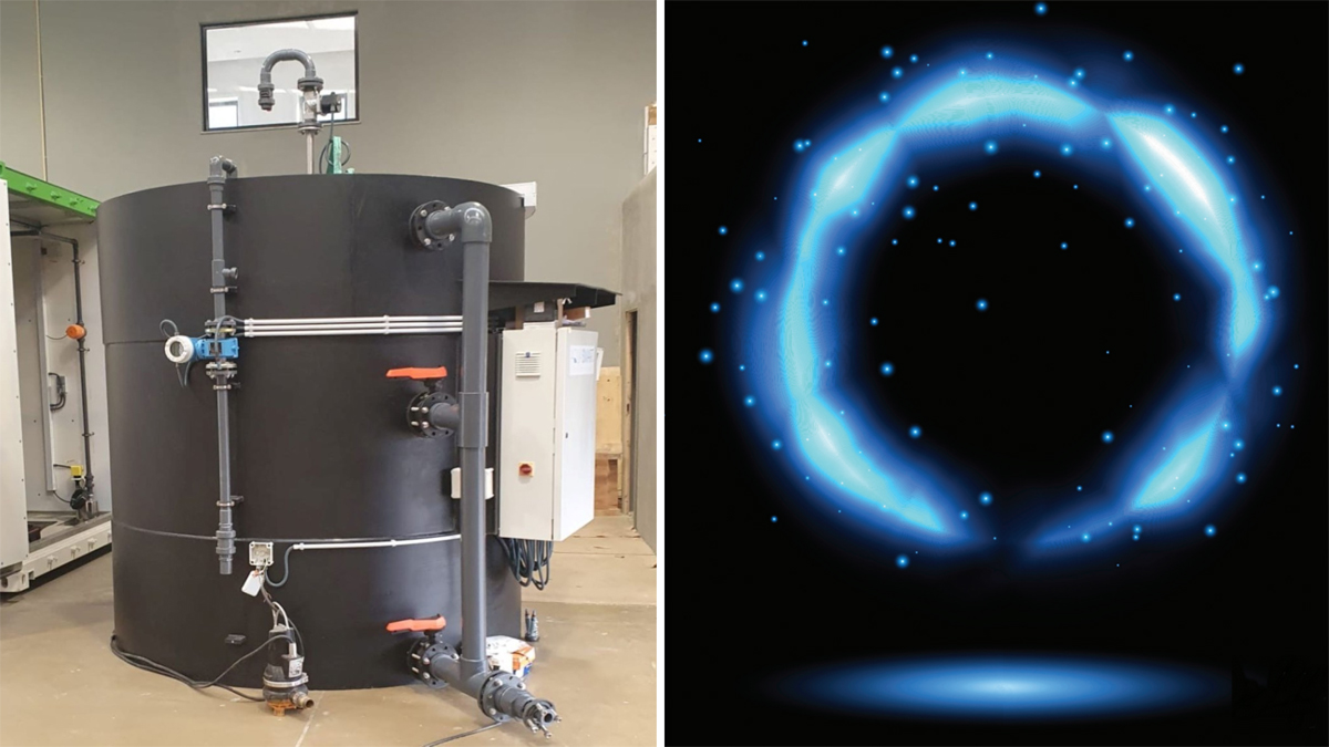 (left) te-ion™ advanced oxidation technology - Courtesy of Te-Tech Process Solutions and (right) electrical glow discharge generating a non-thermal plasma - Credited to Zita/Shutterstock.com