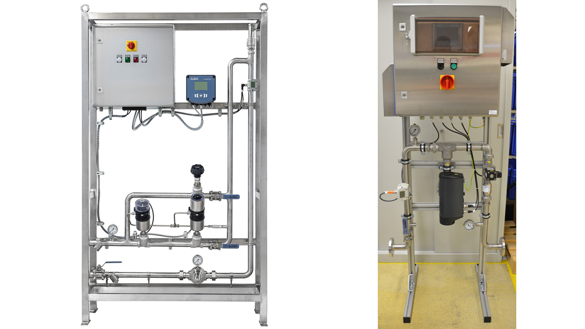 (left) Improved dosing accuracy can be achieved by adding a modulating control valve and (right) an example of a dosing control module